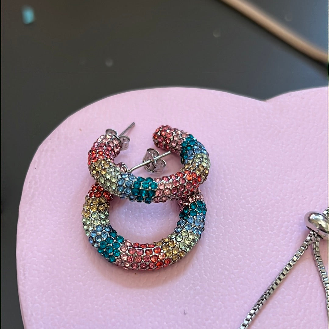 Silver Plated Beautiful Colourful Statement Pave CZ Large Hoops