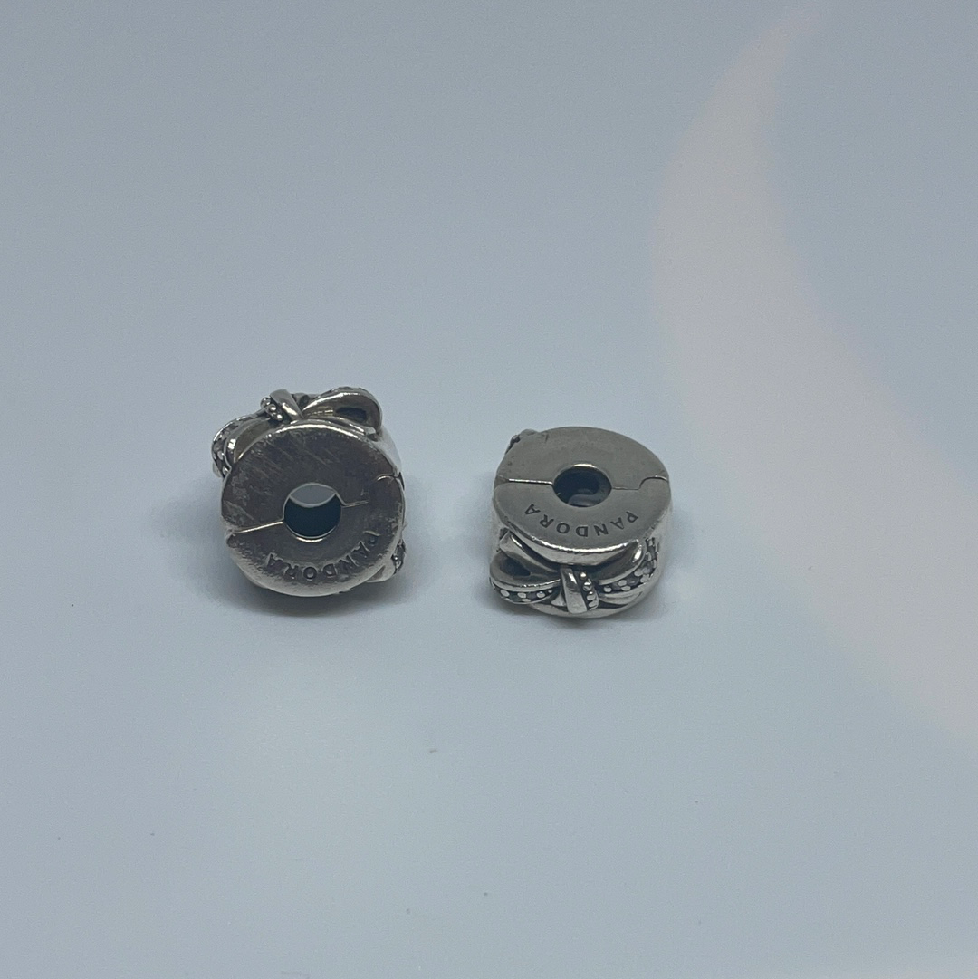 Genuine Pandora Bow Pave Clips Large SOLD AS A PAIR