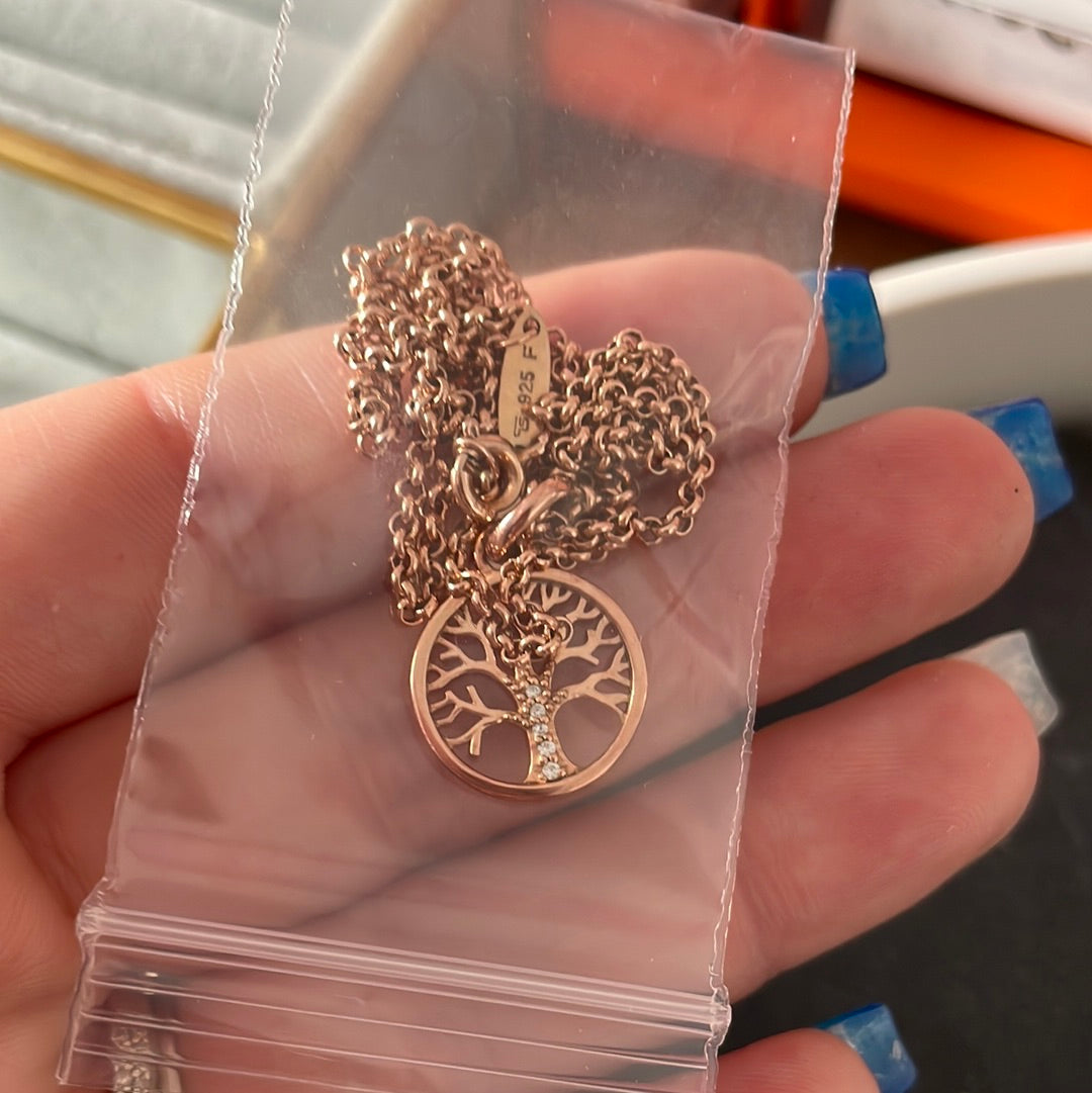 Genuine Thomas Sabo Rose Gold Pave Family Tree Necklace Short Chain