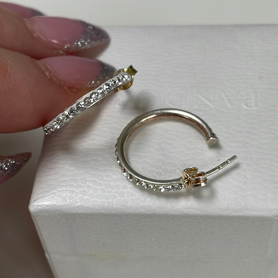 Sterling Silver Hoop Earrings Pave