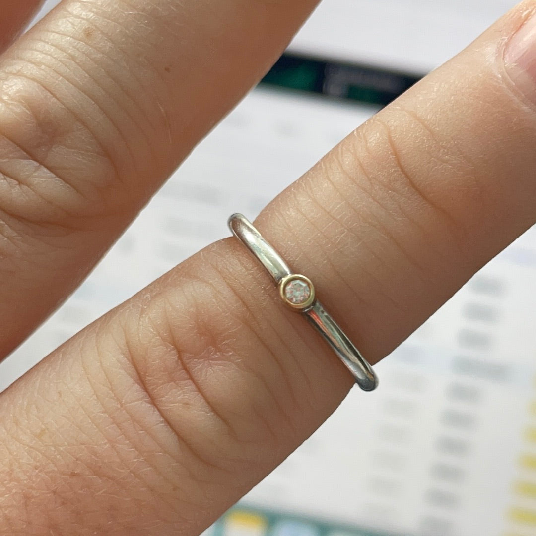 Genuine Pandora Tiny Two Tone Ring Diamond Size 54