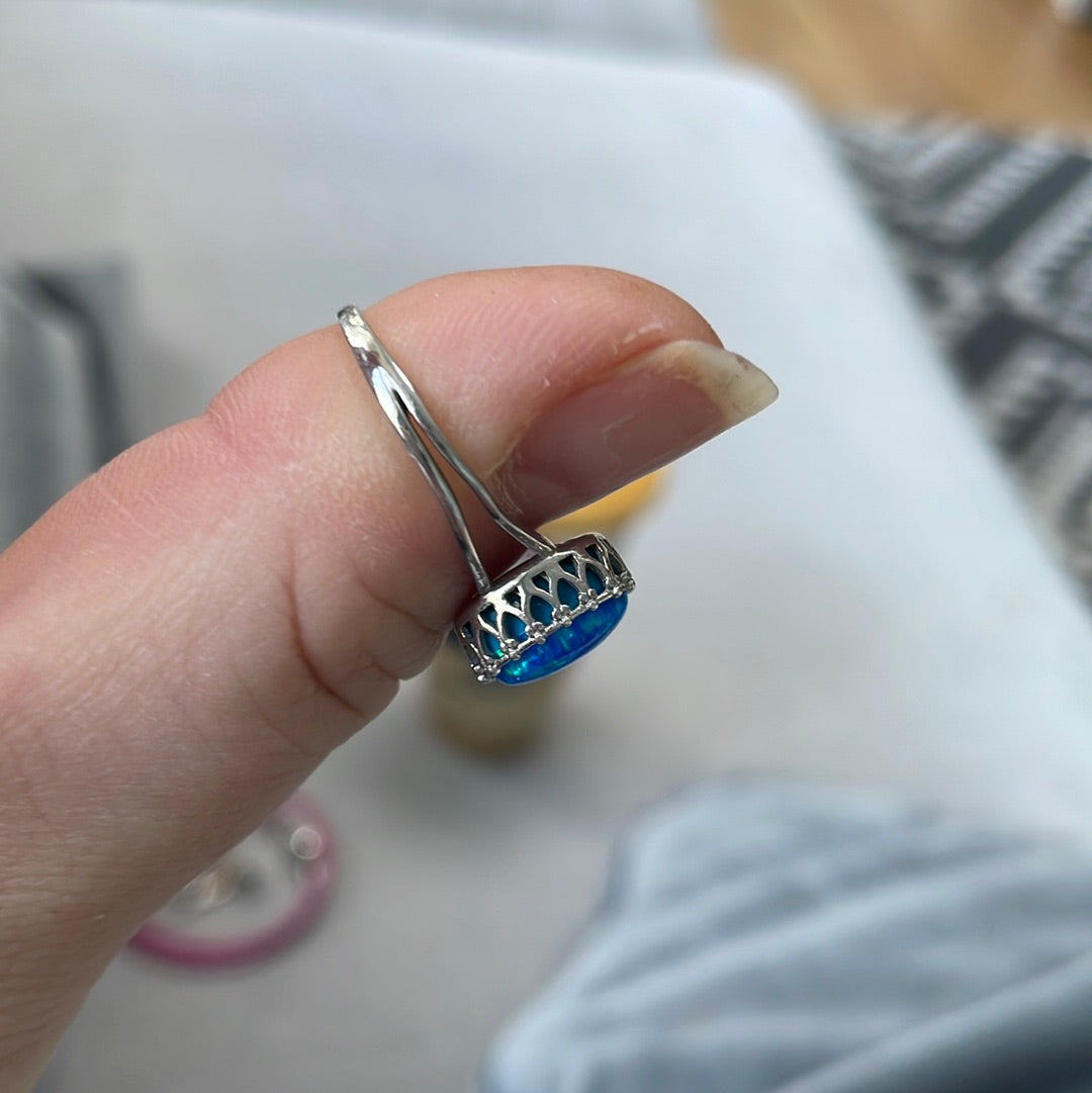 Unbranded But Beautiful Blue Opal Ring with CZ in Size 56