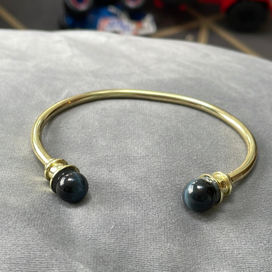 Gold Tone Open Torque Bangle Large With Screw Off Moonstone Caps