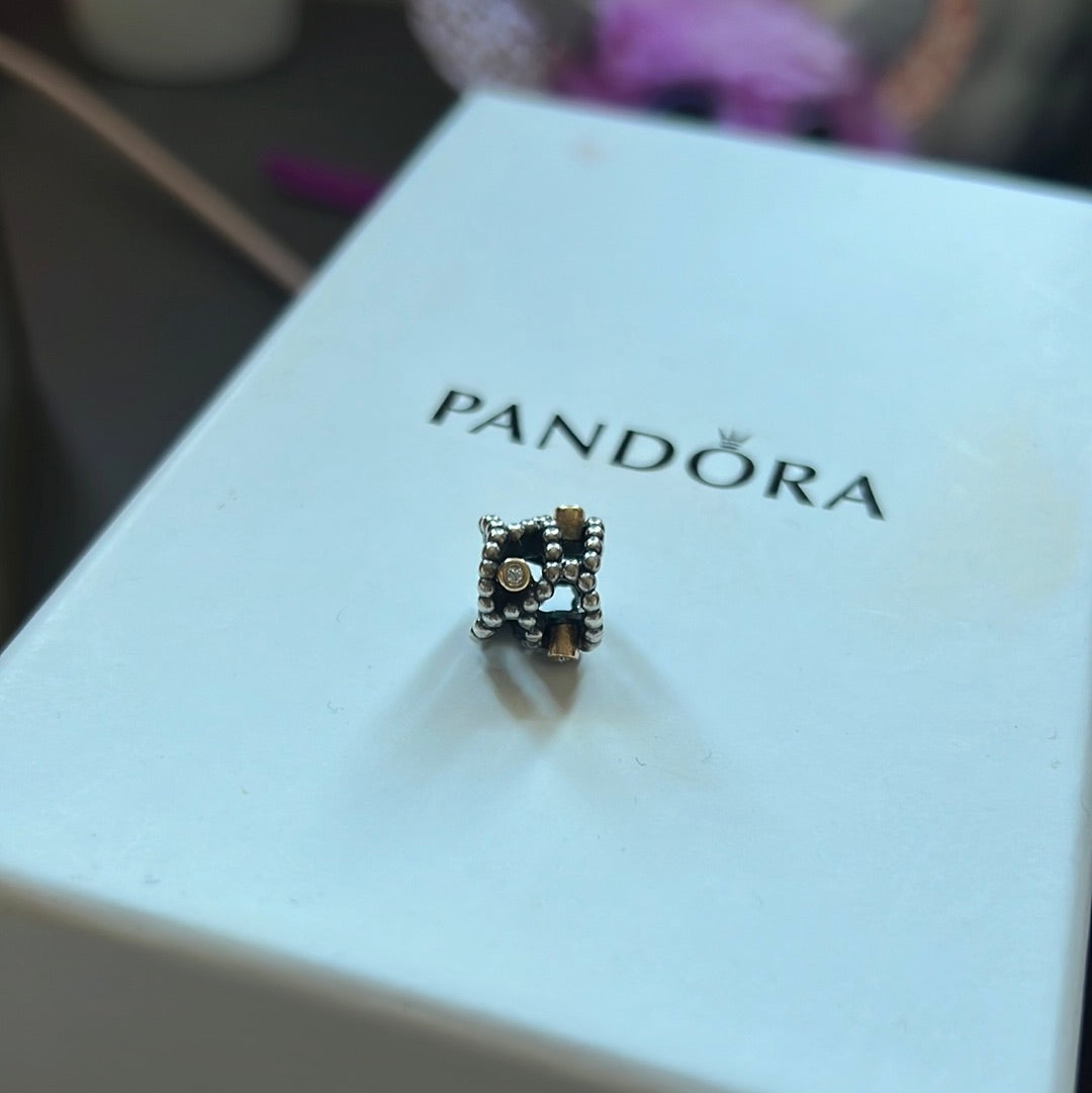 Genuine Pandora Two Tone Diamond Delight Dotted RARE HTF Charm