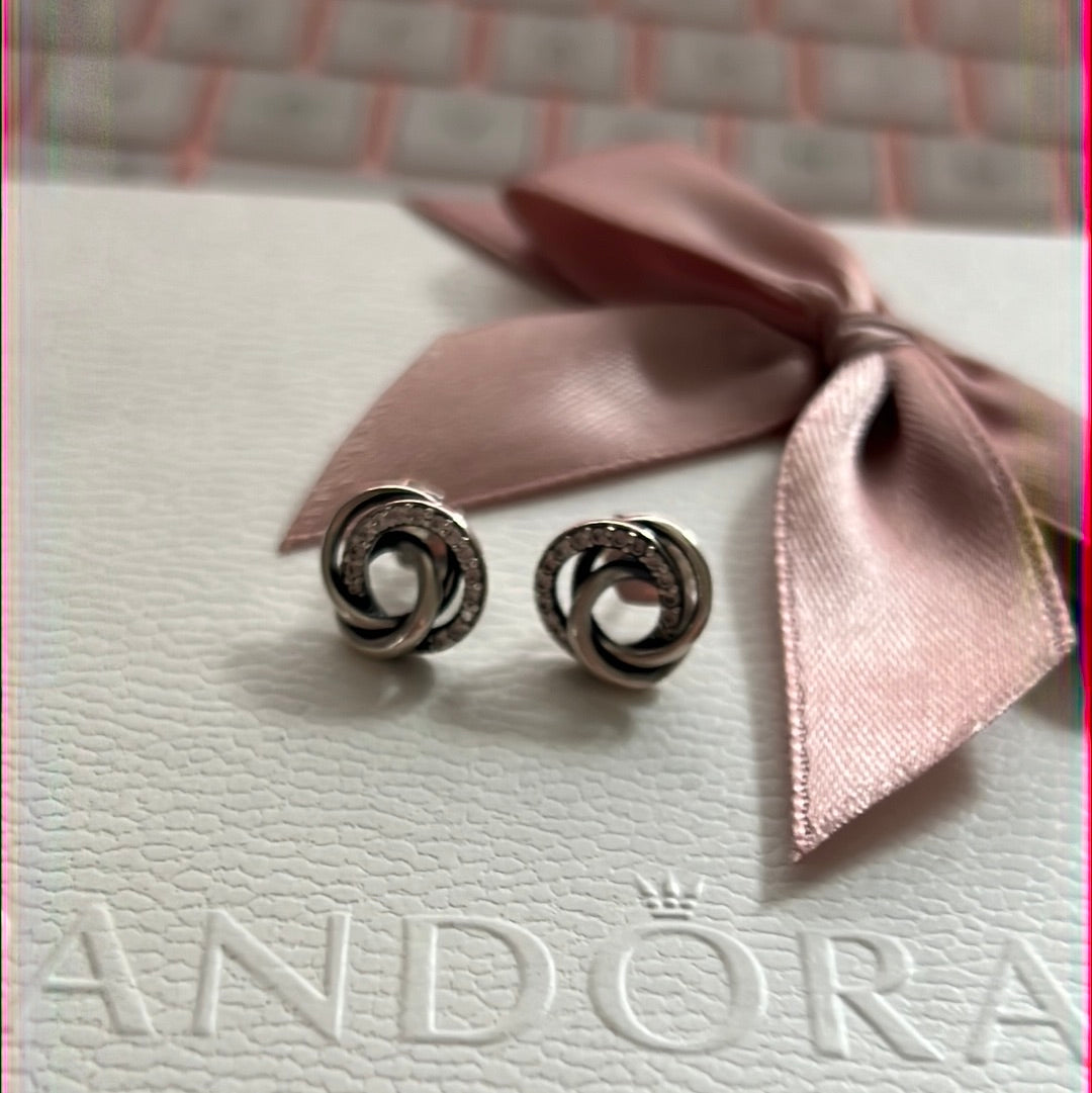 Genuine Pandora Family Forever and Always Pave Earrings