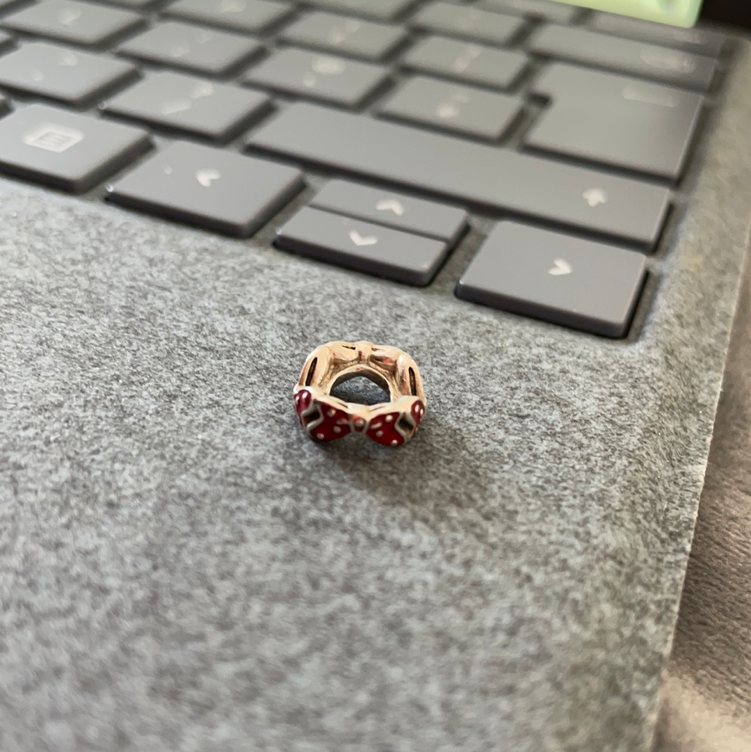 Genuine Pandora Disney Minnie Mouse Red Polka Dot Bow Spacers PAIR Charm