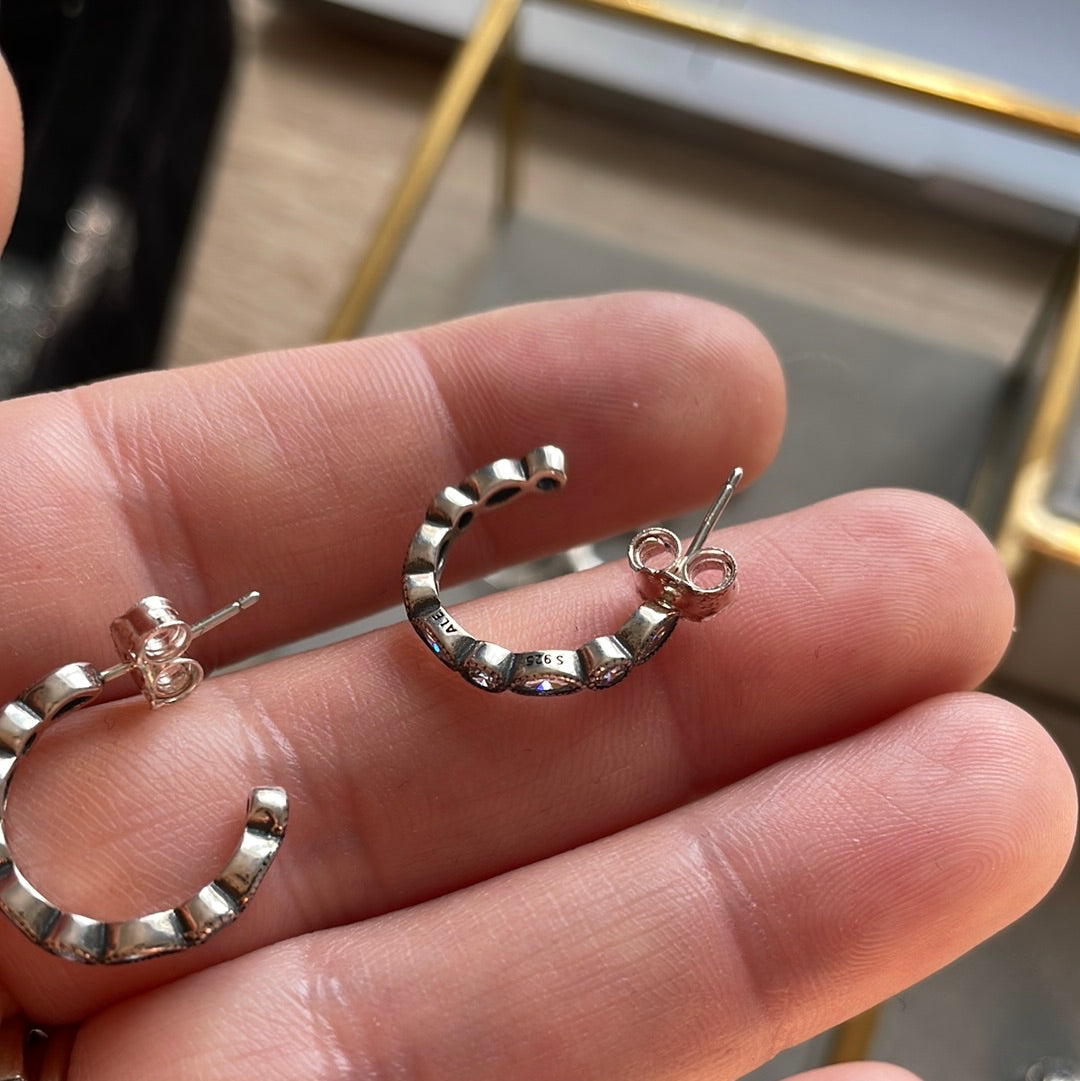 Unbranded Sterling Silver 3/4 Pave CZ Hoop Earrings