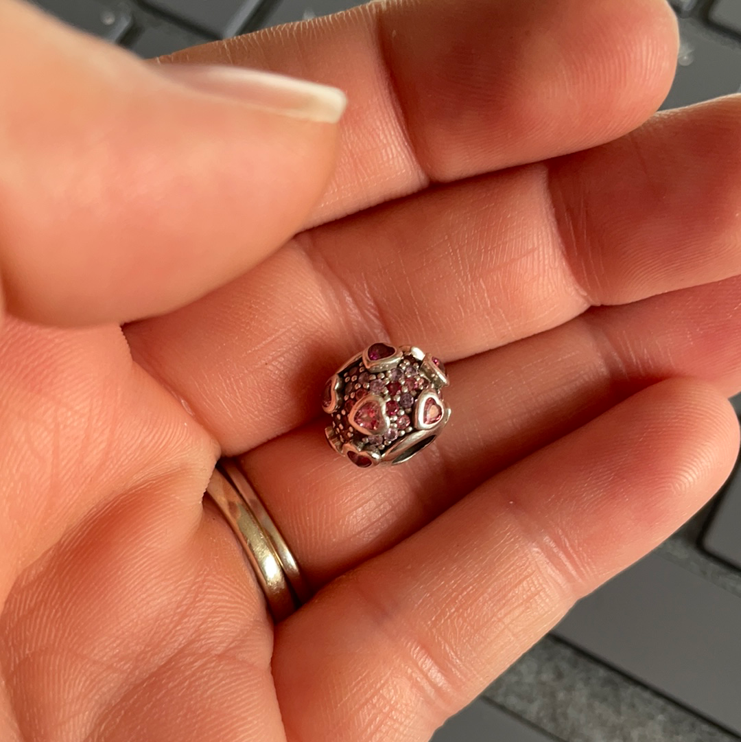 Genuine Pandora Pink and Red Raised Hearts Pave Ball