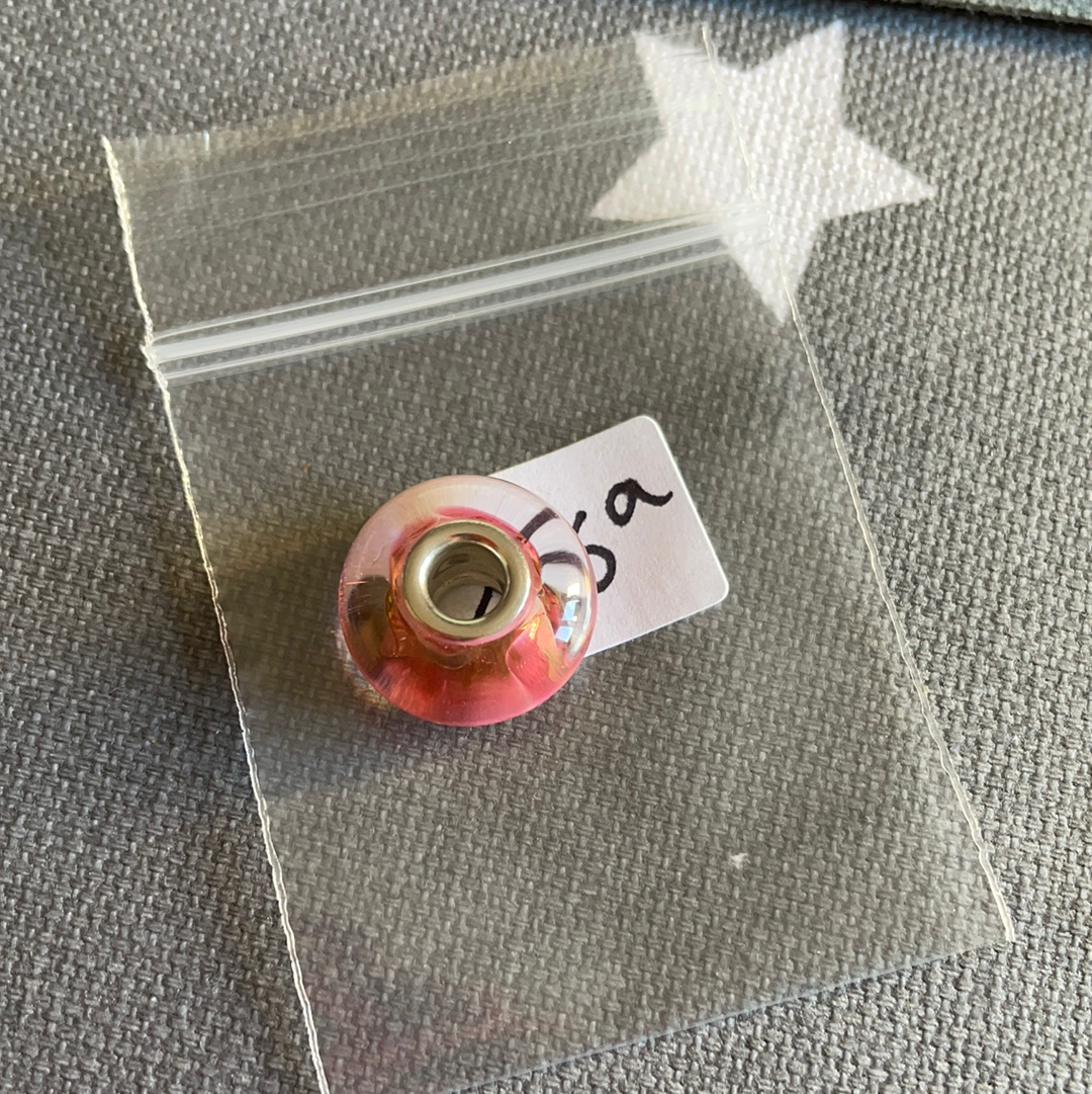 Genuine Chamilia Pink With Yellow Shine Sparkle Foil Murano Glass Charm With Bubbles