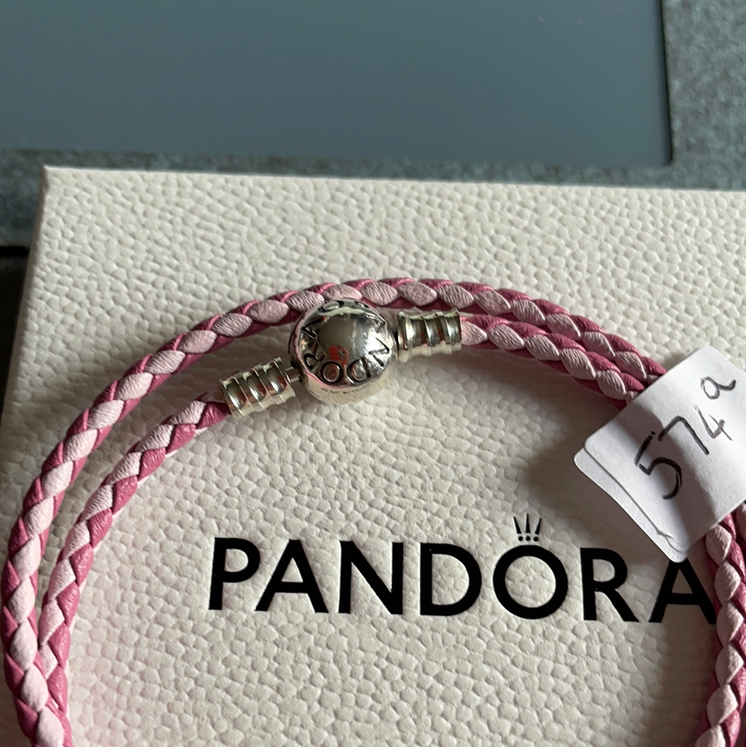 Genuine Pandora Double Wrap Leather New Style Clasp Pink and Light Pink Weave
