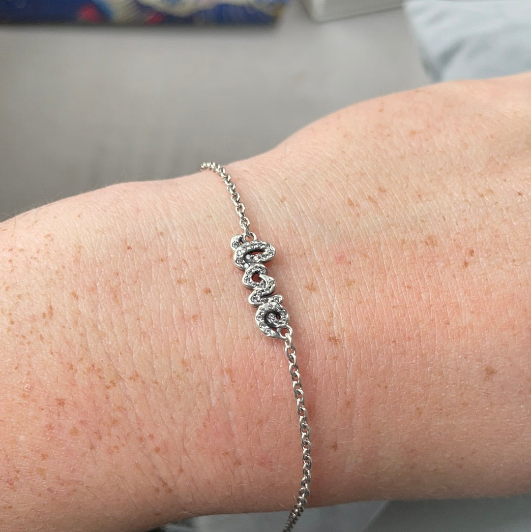 Genuine Pandora Pave LOVE word Dainty Adjustable Bracelet 20cm