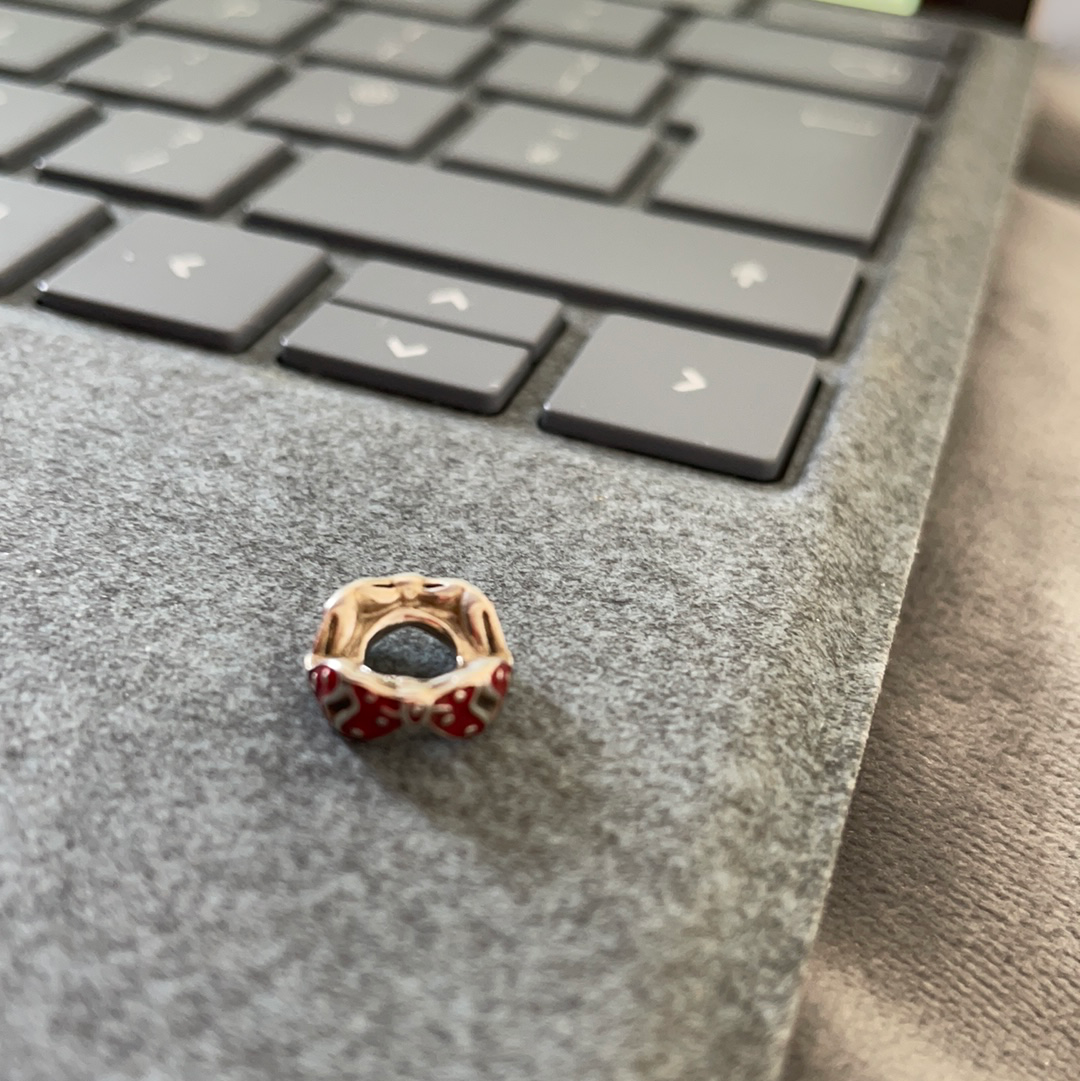 Genuine Pandora Disney Minnie Mouse Red Polka Dot Bow Spacers PAIR Charm