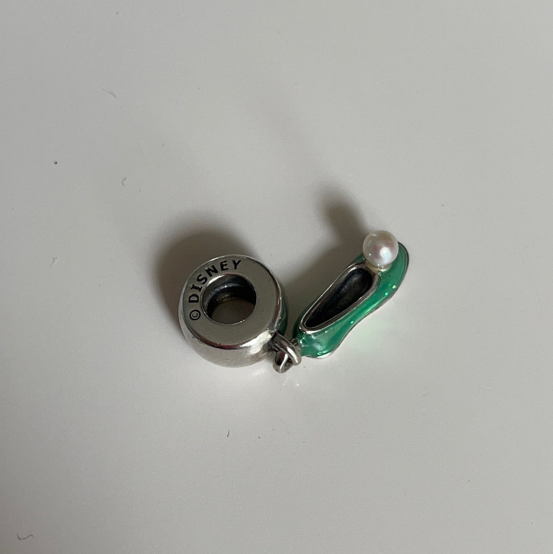 Genuine Pandora Disney Tinkerbell Green Enamel Pearl Slipper Dangle Charm
