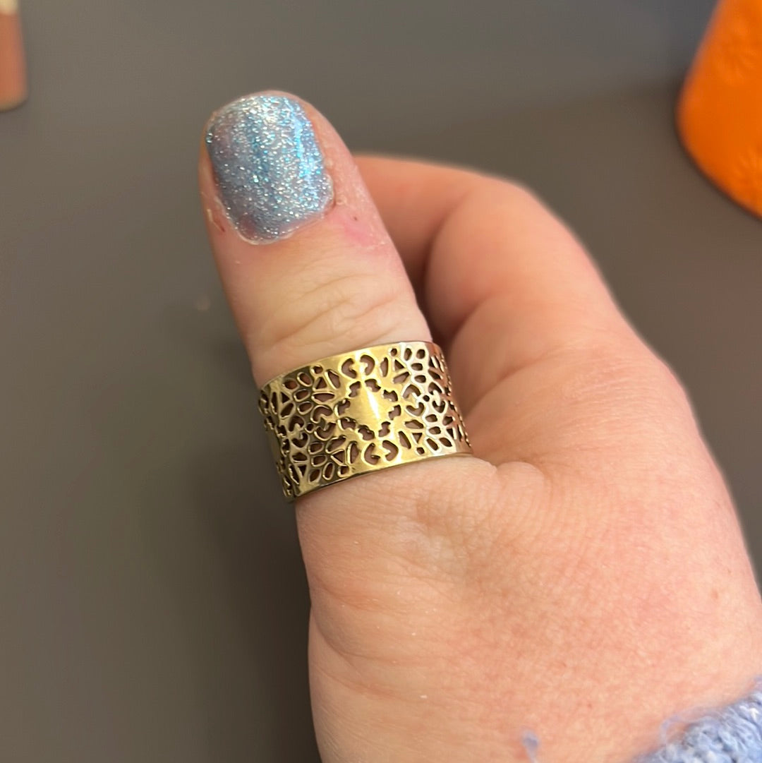 Gold Tone Openwork Open Back Ring Openwork Size 60+