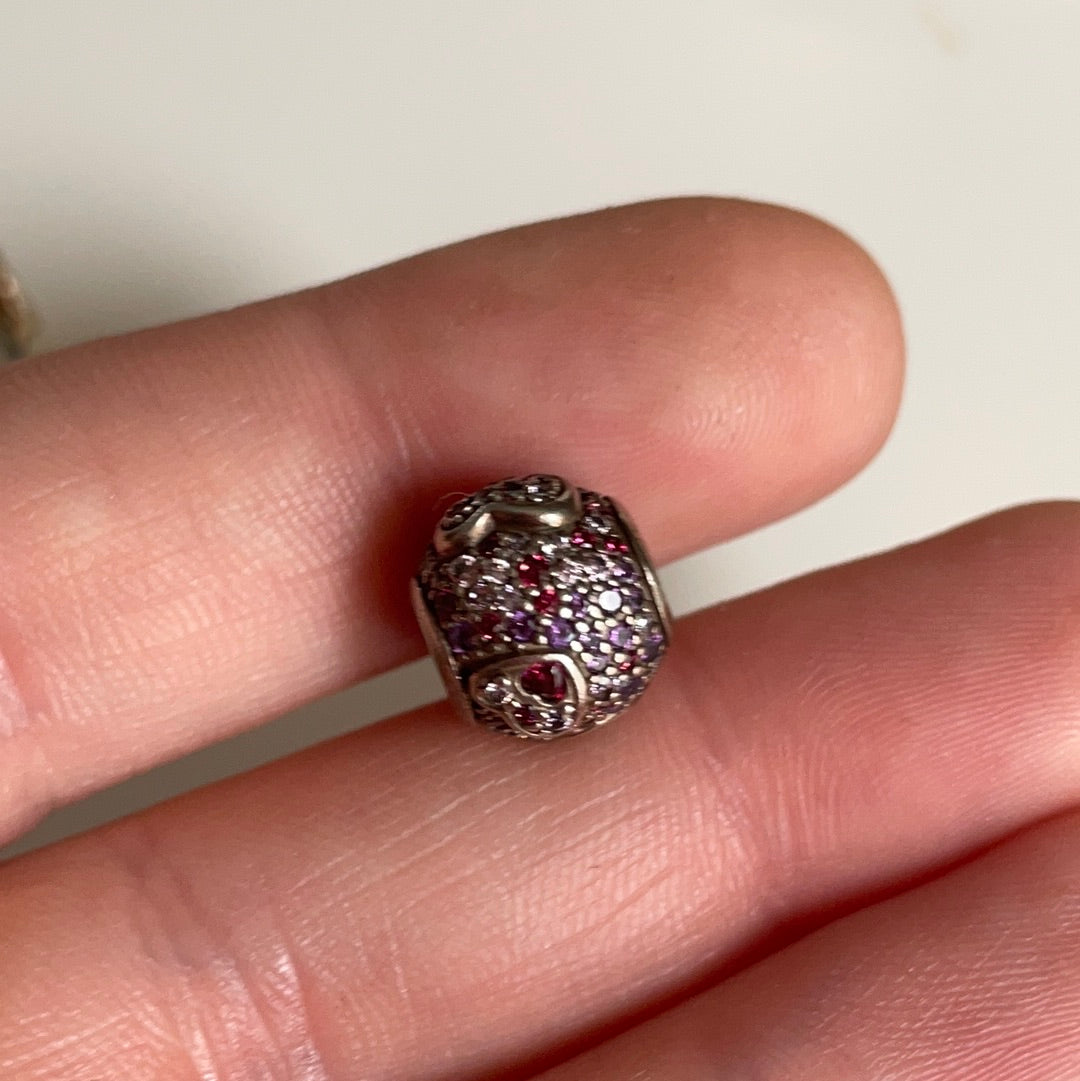Genuine Pandora Pink, Red and Purple Raised Hearts Pave Ball
