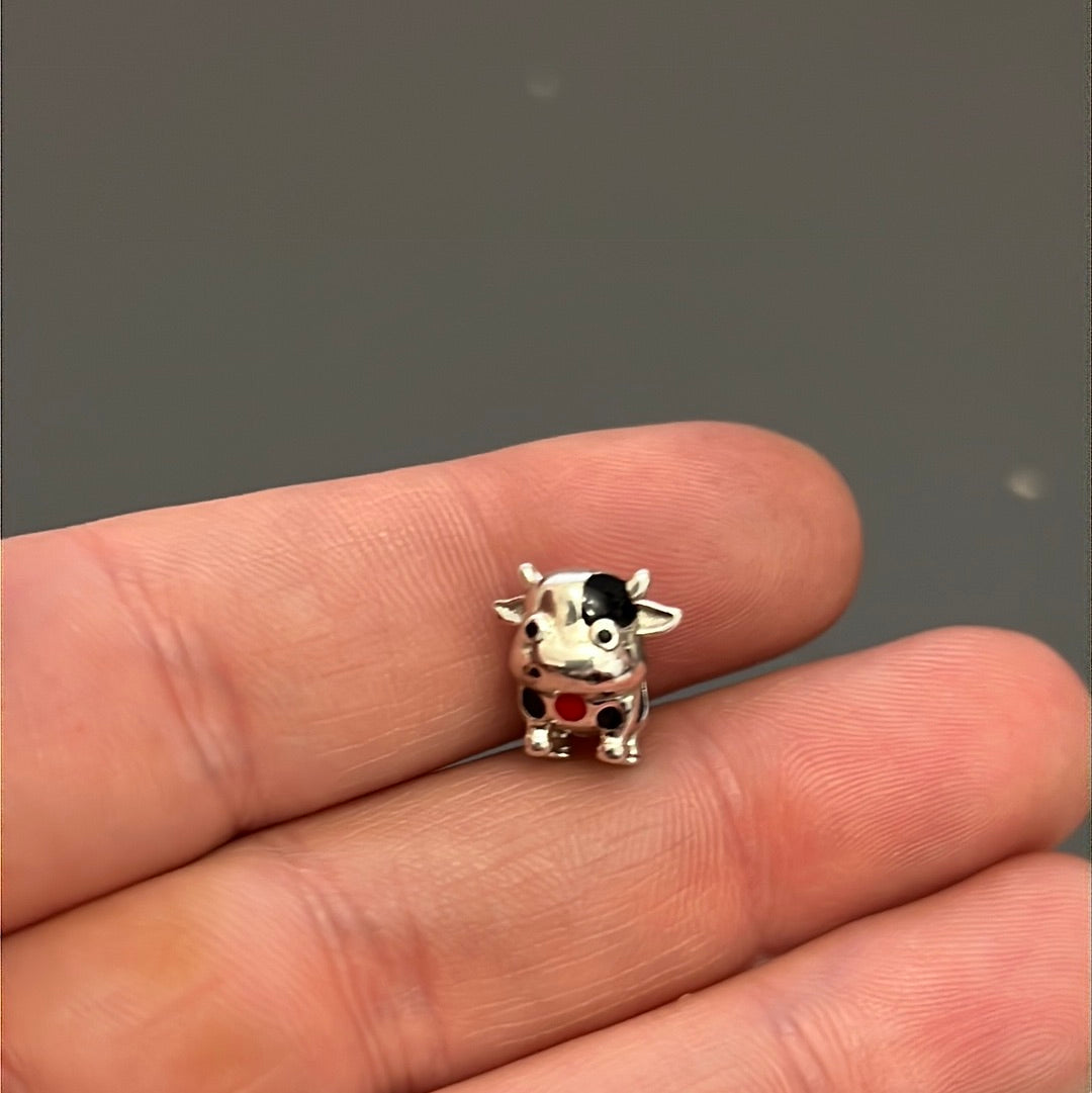 Sterling Silver Cute Enamel Cow Charm