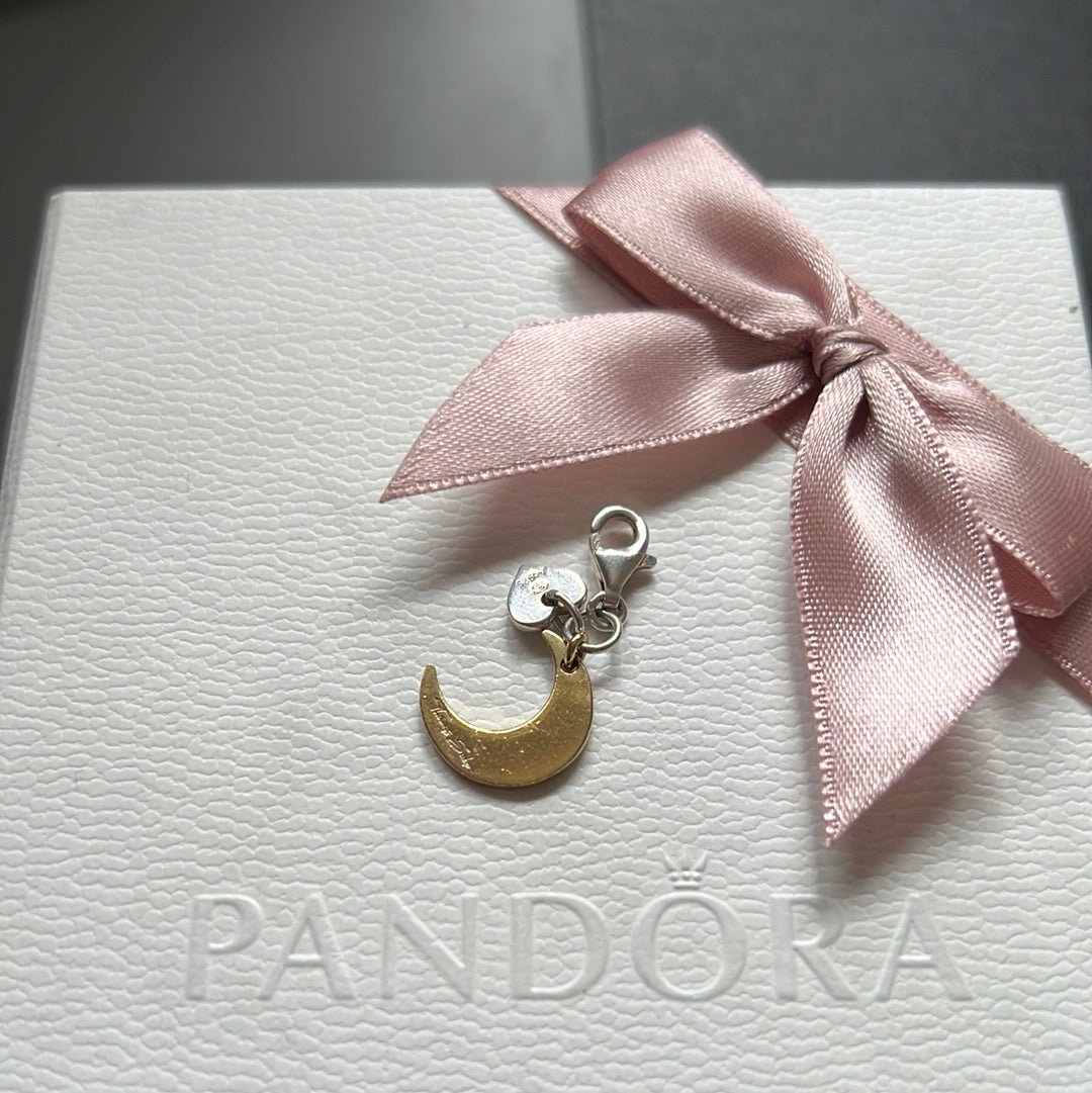 Genuine Thomas Sabo Sterling Silver Dangle Charm Two Tone Moon and Heart
