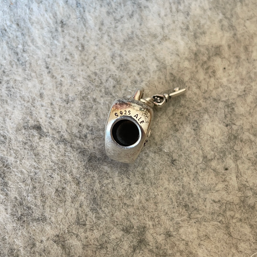 Genuine Pandora Vintage Lace Lock and Key Charm Pave