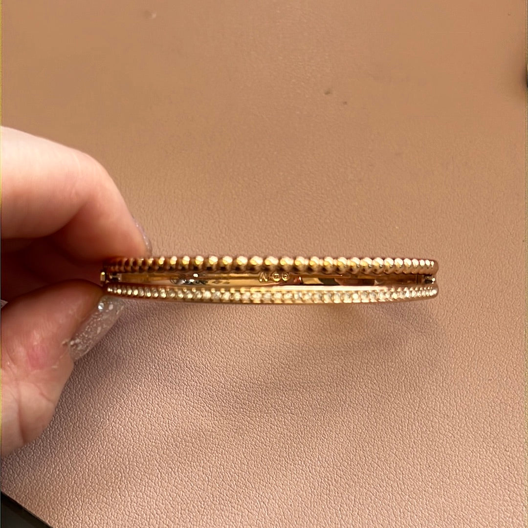 Genuine Swarovski Pave Crystal Rose Gold Beaded Line Hinged Bangle M