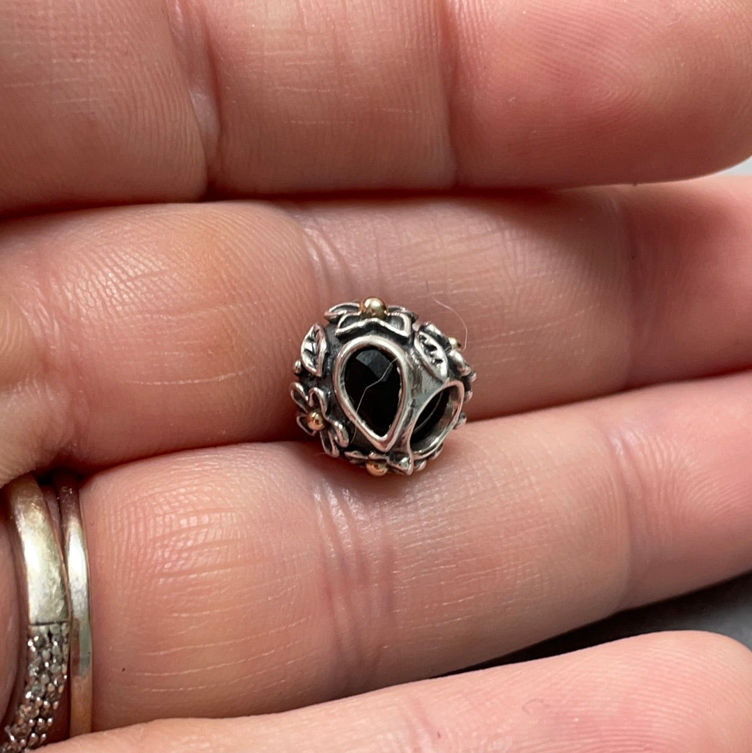 Genuine Pandora Black Onyx Charm Dew Drop RARE HTF