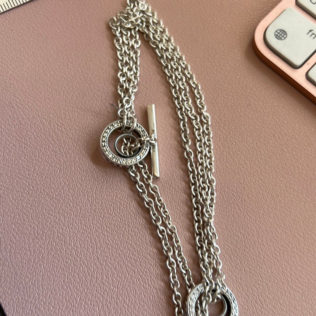 Genuine Pandora Chain Pave T Clasp Necklace 60cm