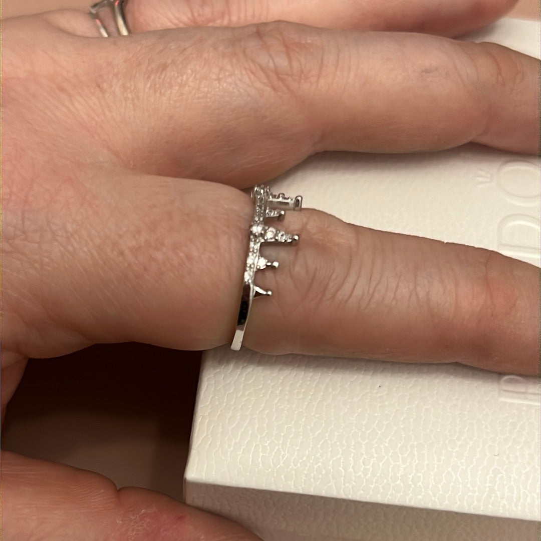 Sterling Silver Clear CZ Pave Abstract Crown Line Ring Size 60