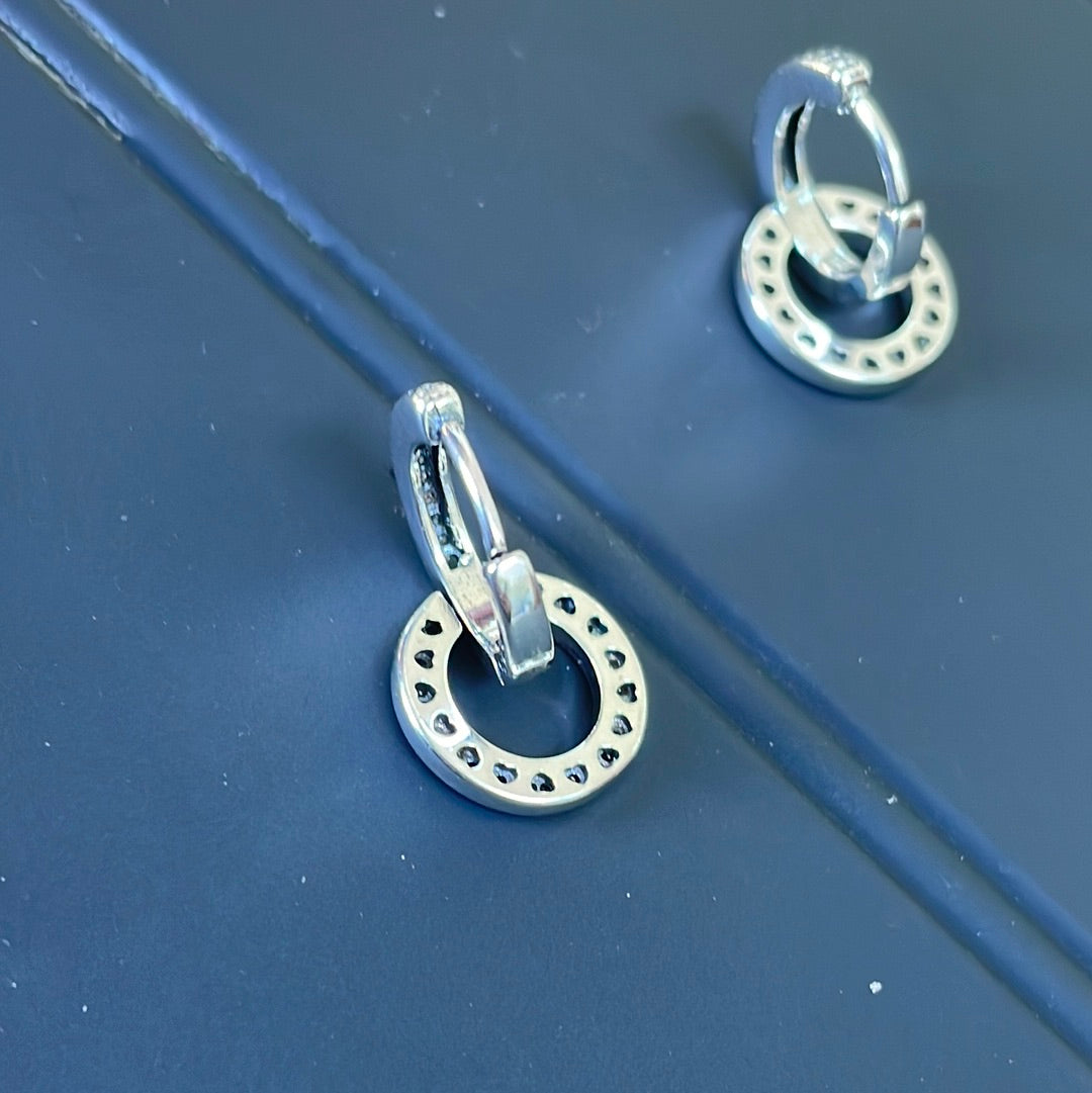 Genuine Pandora Radiant Heart Pave Double Earrings Hoops