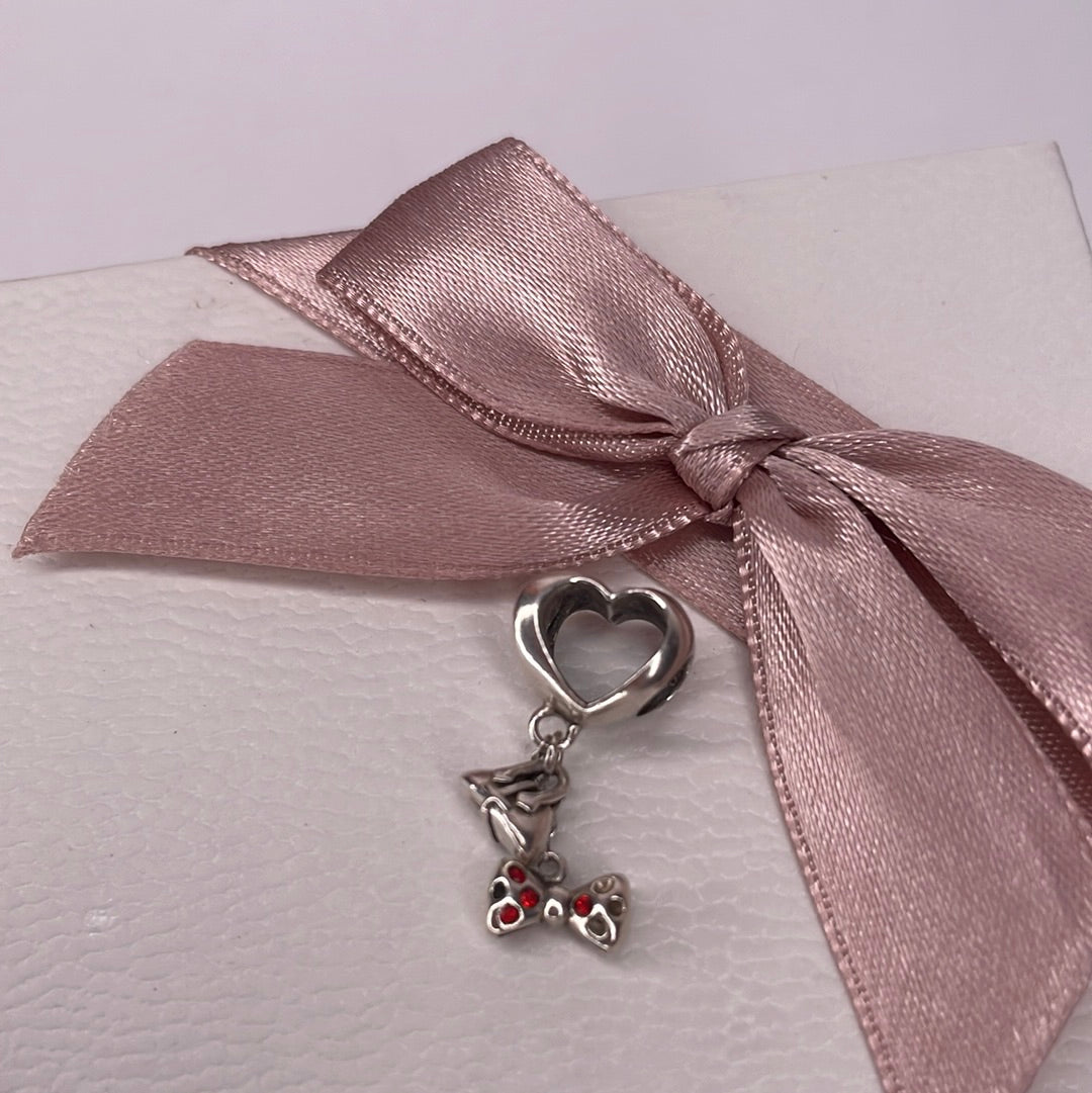 Genuine Chamilia Disney Minnie Mouse Red Enamel Bow Dangle and Handbag Heart Charm