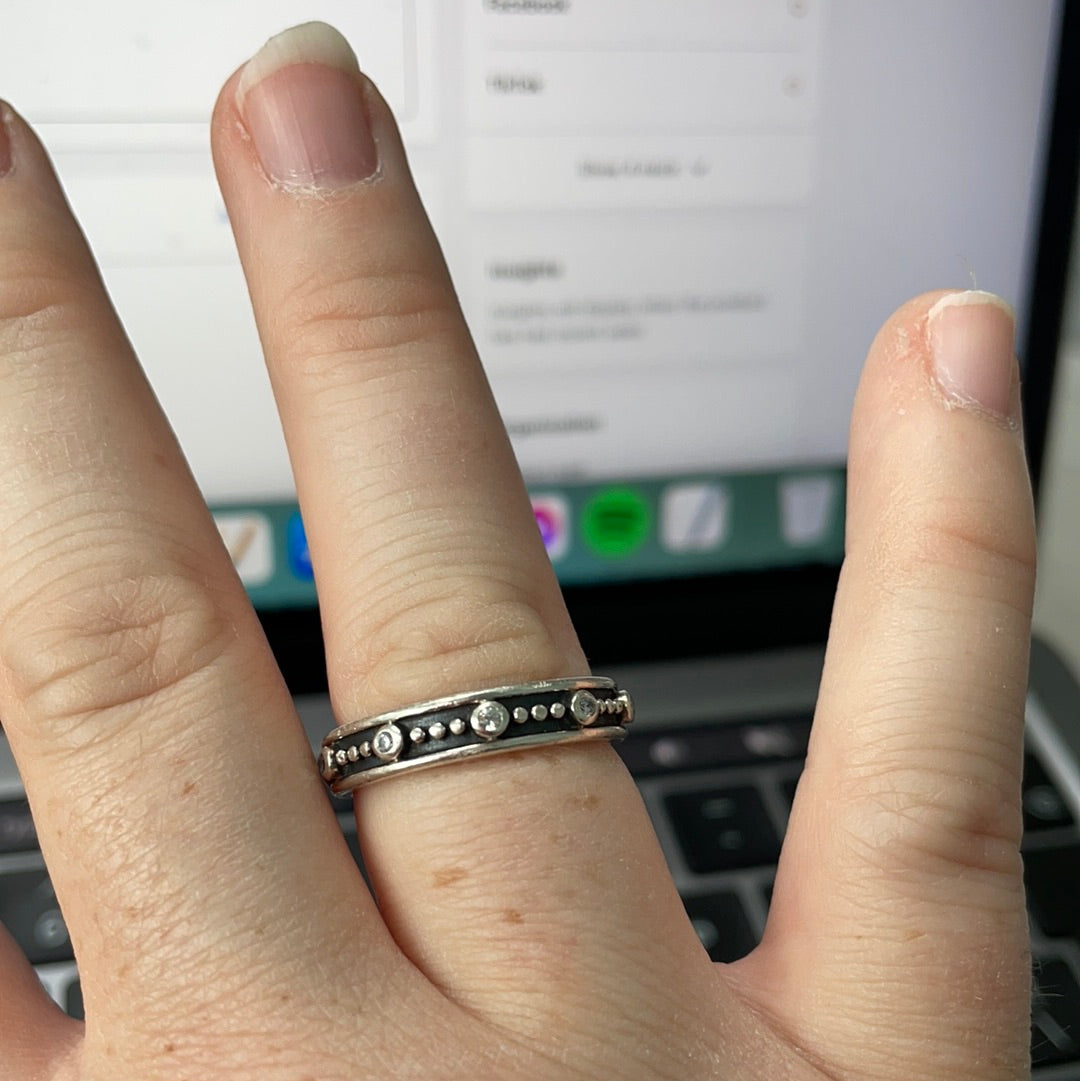 Genuine Pandora Retired Oxidised CZ and Dot Ring Size 54