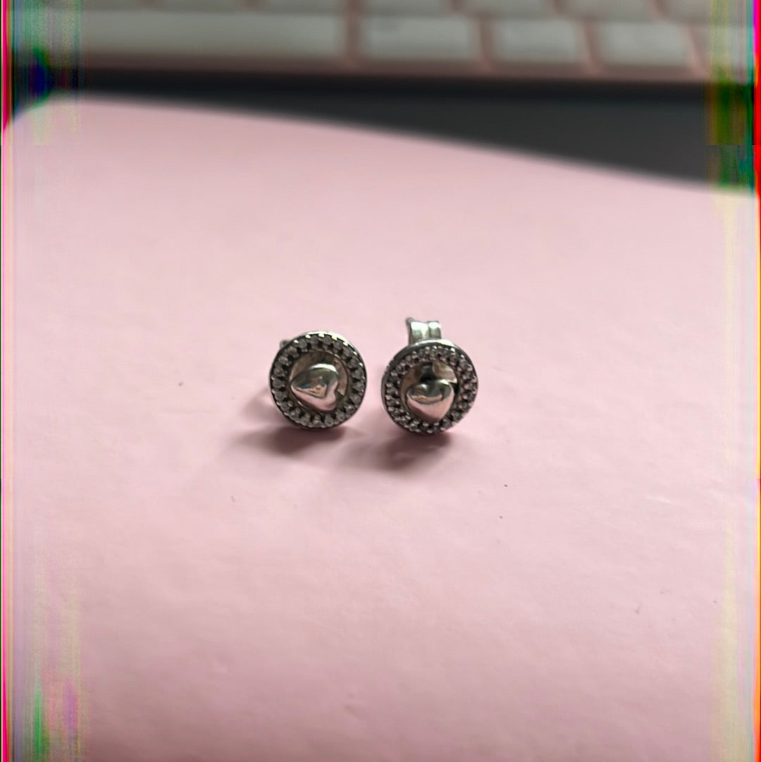 Genuine Pandora Forever Heart Pave Circle 2 in 1 Stud Earrings