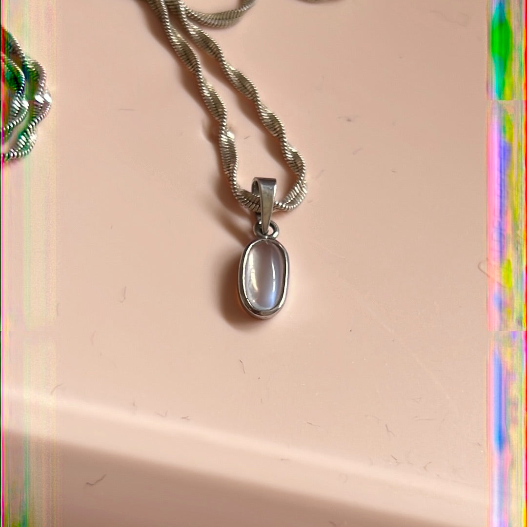 Sterling Silver Necklace Chain 40cm With Moonstone Pendant