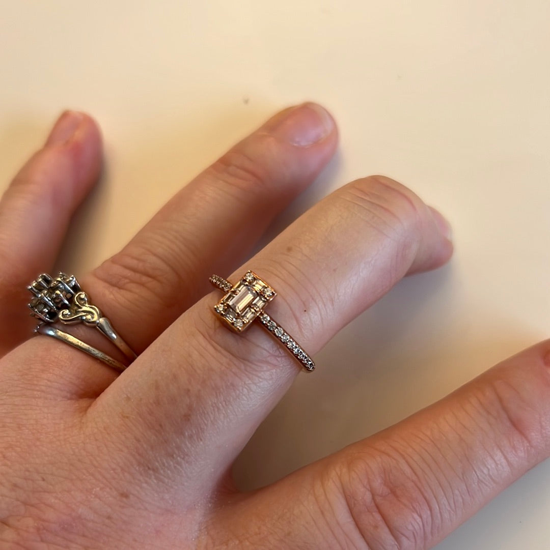 Genuine Pandora Rectangle Rose Gold CZ Pave Ring Size 52
