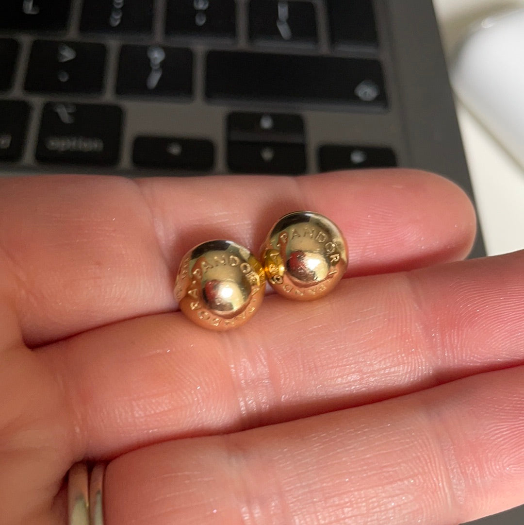 Genuine Pandora Shine Gold Logo Clips PAIR With Tiny Silicone Inserts