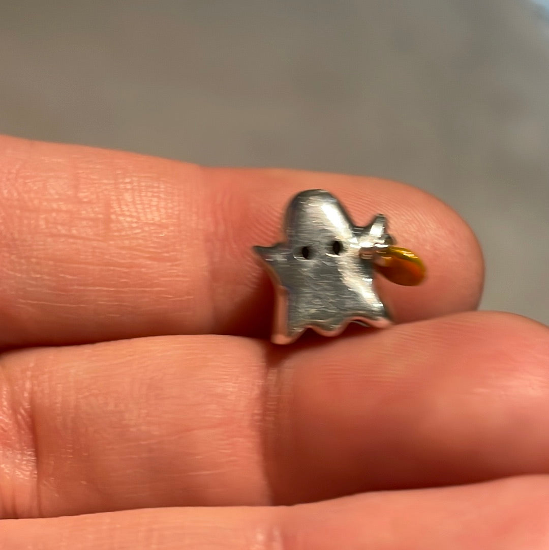 Genuine Chamilia Ghost Halloween Charm With Enamel Pumpkin Dangle