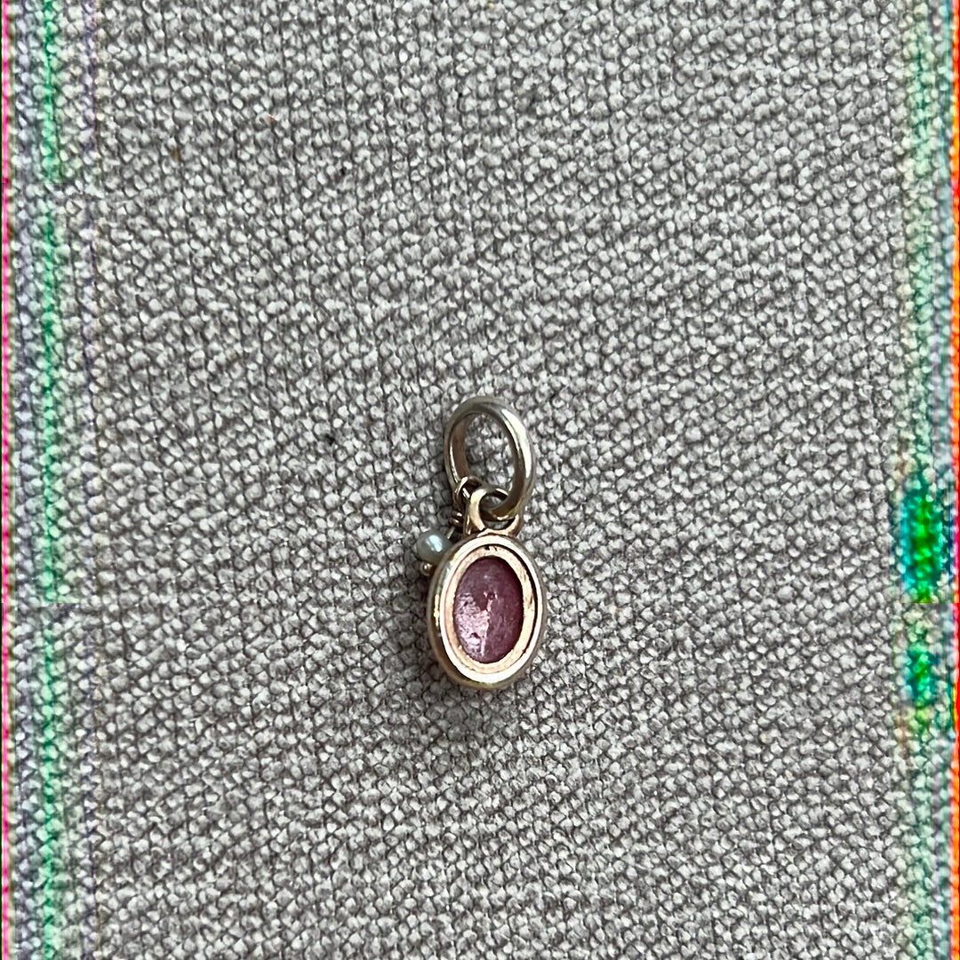 Unbranded Sterling Silver Little Pink Stone and Pearl Pendant Charm