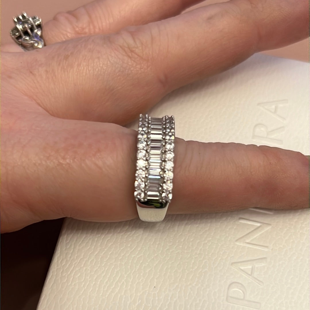 Sterling Silver Huge Clear CZ Pave Line Ring Size 60