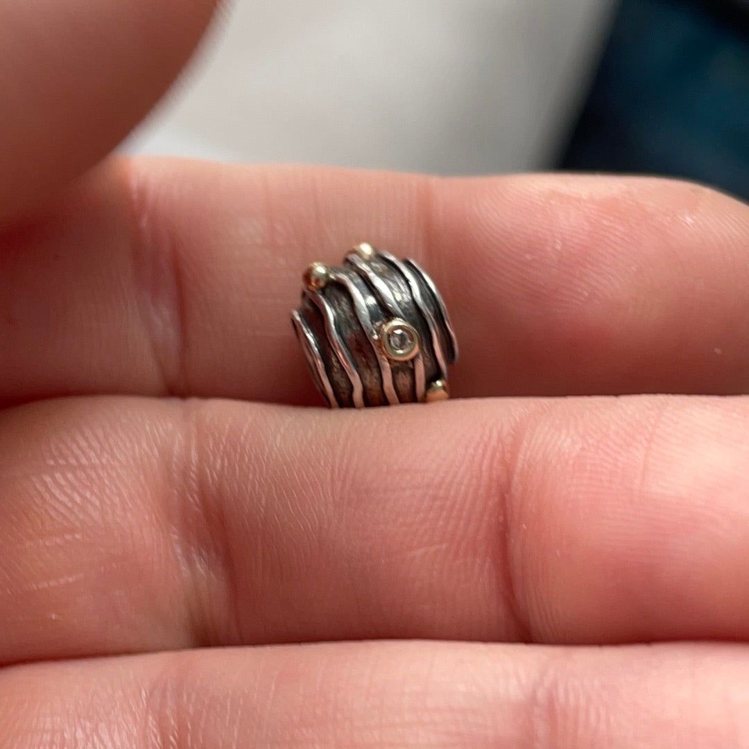 Genuine Pandora Two Tone Diamond Ripple Twinkle HTF  Charm