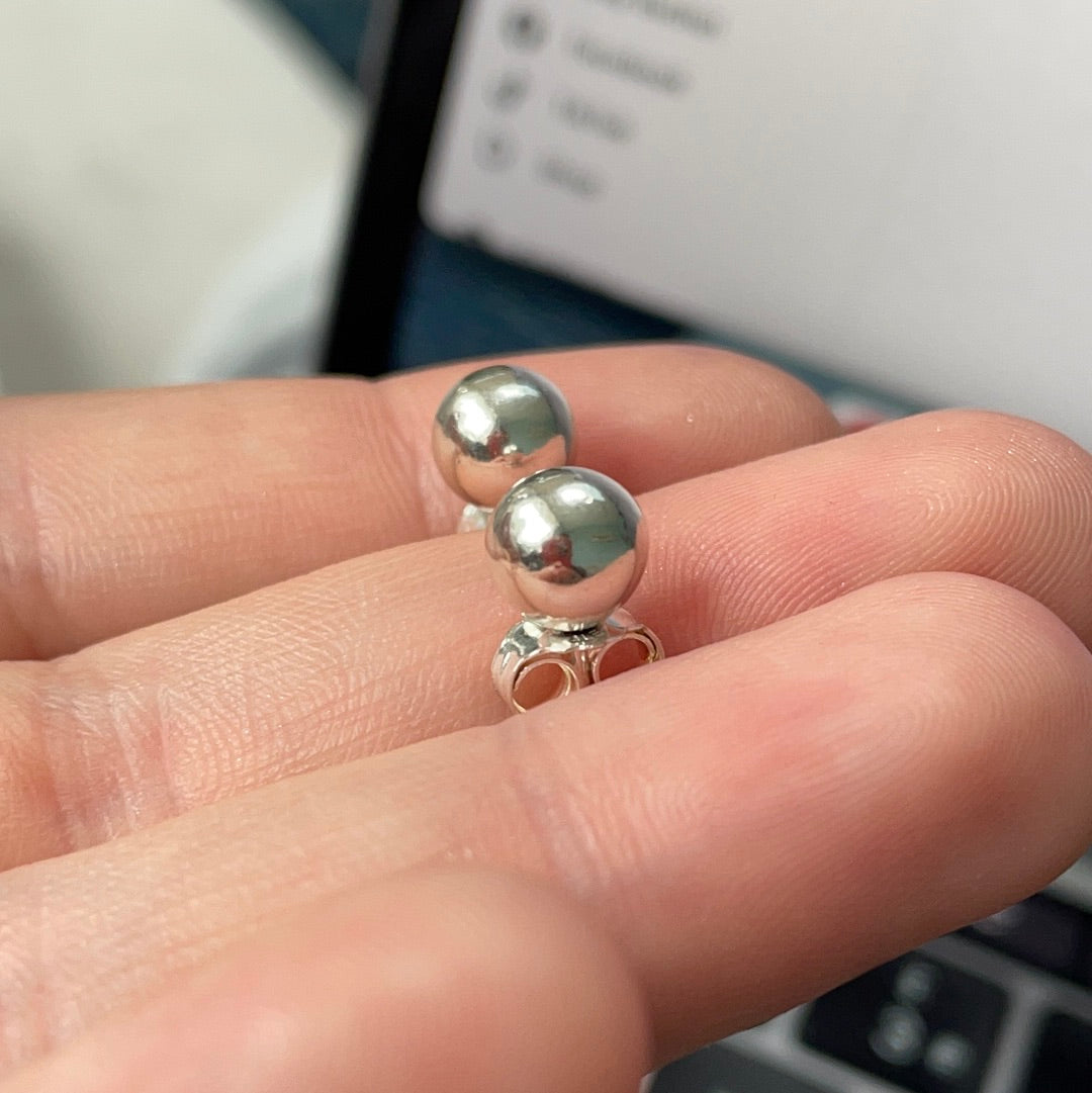 Genuine Pandora Plain String of Beads Ball Earrings Studs