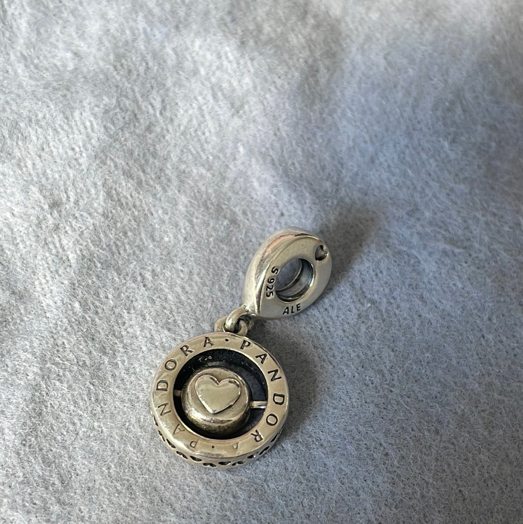 Genuine Pandora Pave Logo Hearts Spinning Dangle Charm