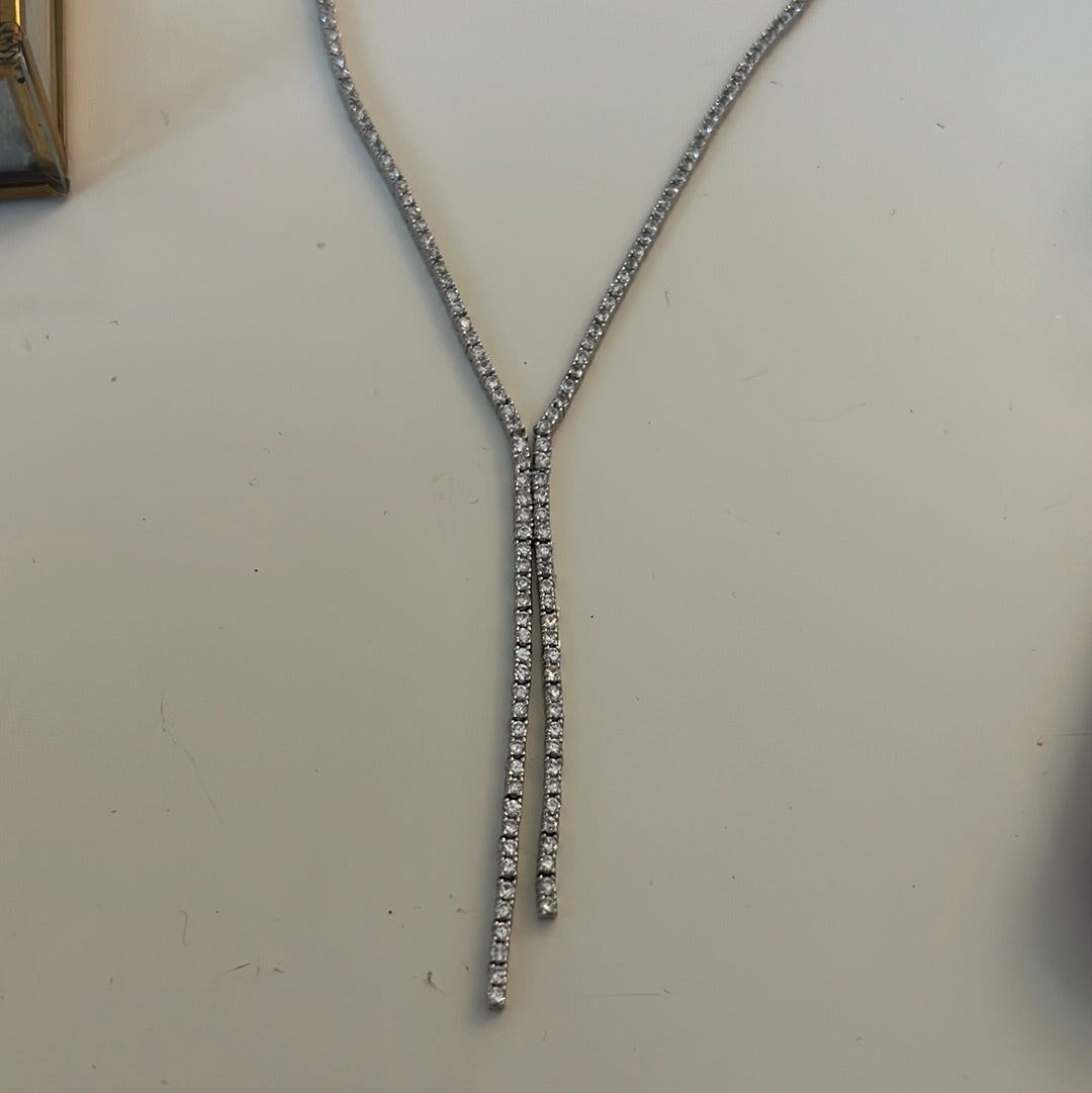 Sterling Silver Beautiful CZ Necklace With Split Drop 45cm