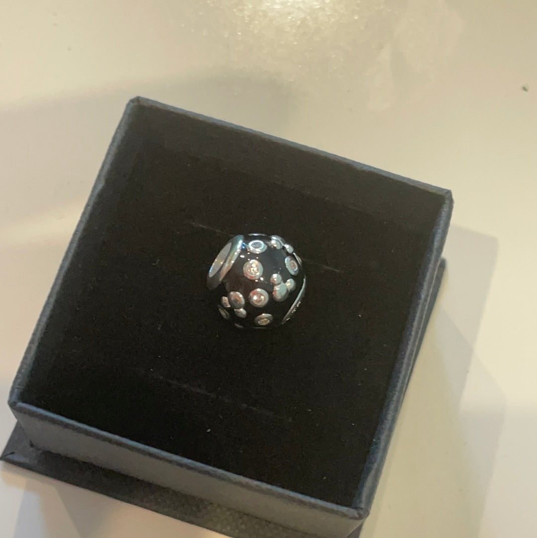 Genuine Chamilia Disney Mickey Mouse Black Enamel Head CZ Ball Charm