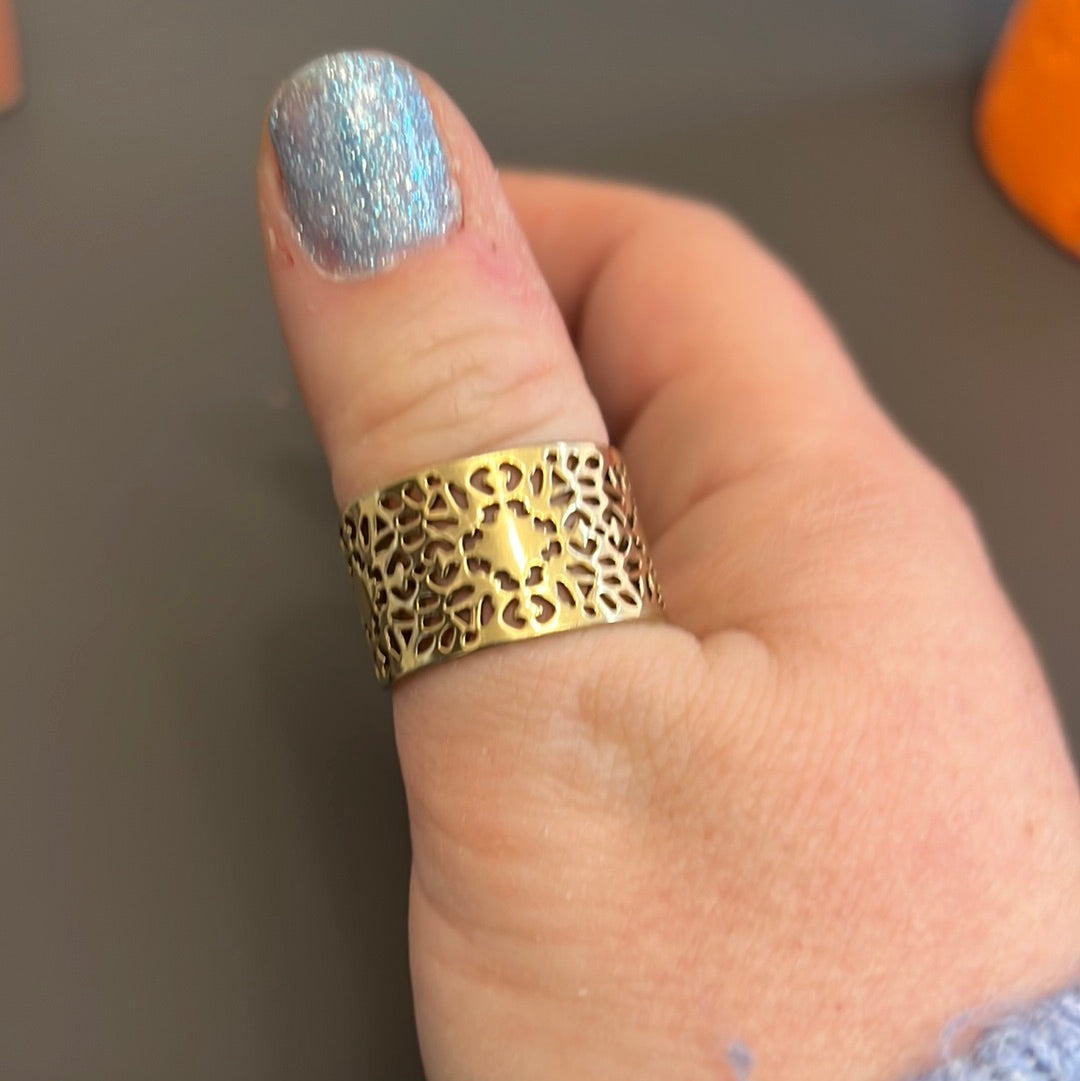 Gold Tone Openwork Open Back Ring Openwork Size 60+