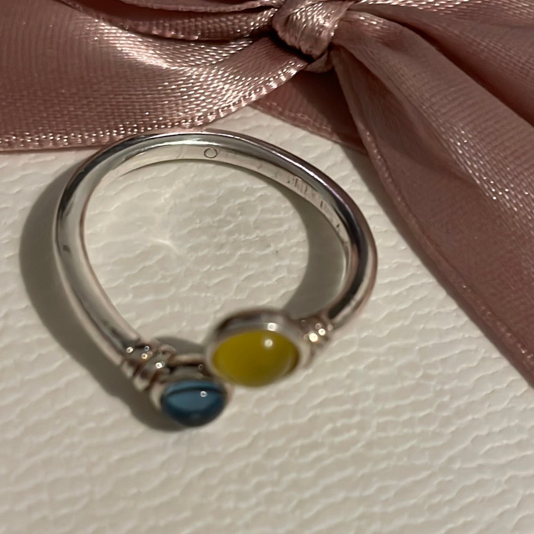 Genuine Links of London Sterling Silver Rare and Retired Yellow and Blue Ukraine Ring in Size 56 HTF