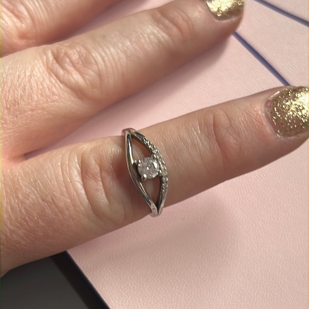 Sterling Silver Pave Protective Eye Ring Size 54