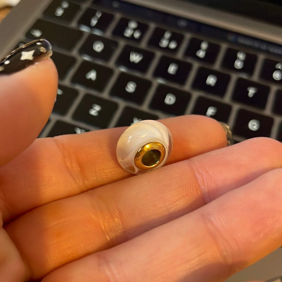 Genuine Pandora Gold Shine White Waves Murano Glass Charm