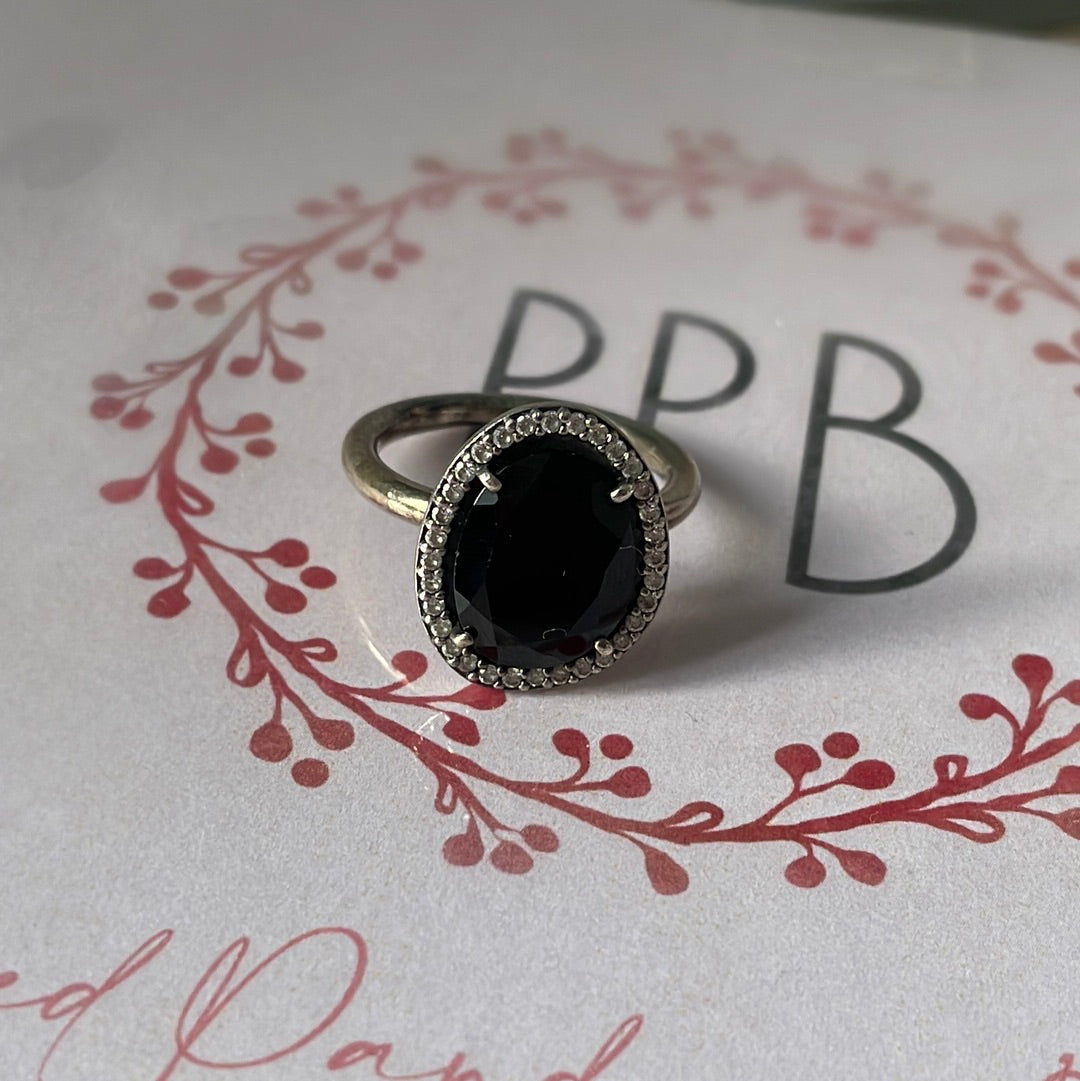 Genuine Pandora Rare and Retired Black Onyx Stone Amethyst Pave Ring in Size 52 HTF