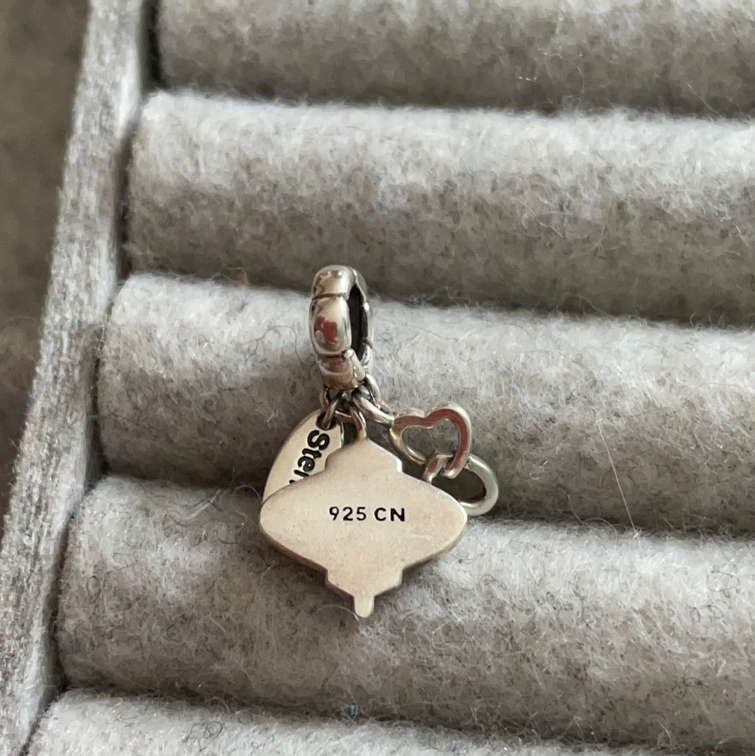 Genuine Chamilia Family Dangle Charm With Two Entwined Heart Additional Dangle