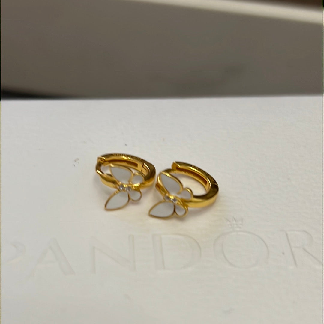 Brand New Shine Gold Enamel Butterfly Hoop Small Earrings
