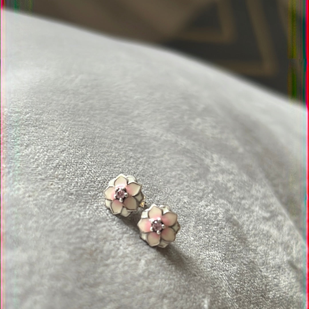 Genuine Pandora Pink Magnolia Flower Bloom Earrings