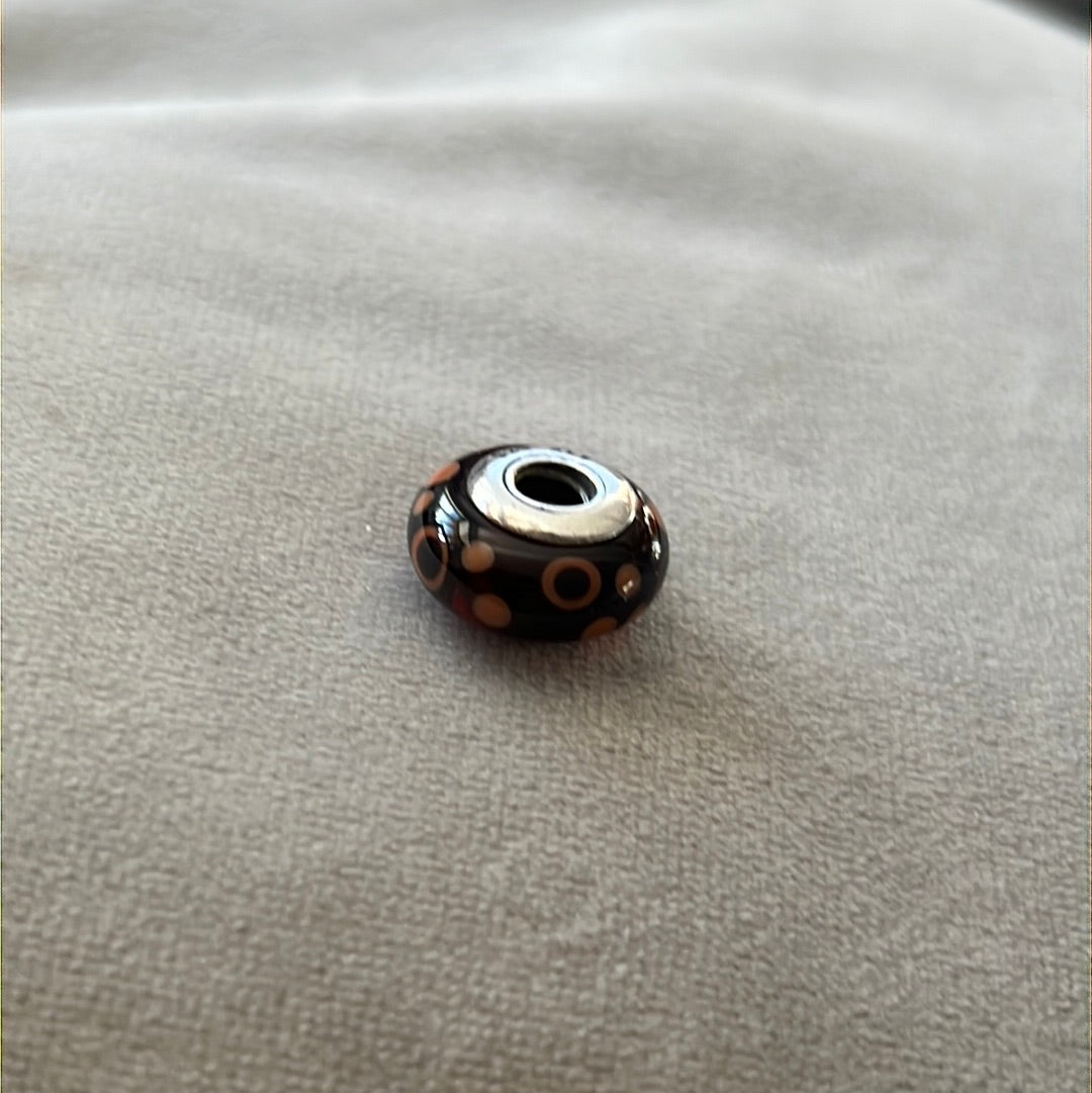Genuine Pandora Orange and Black Murano Glass Charm